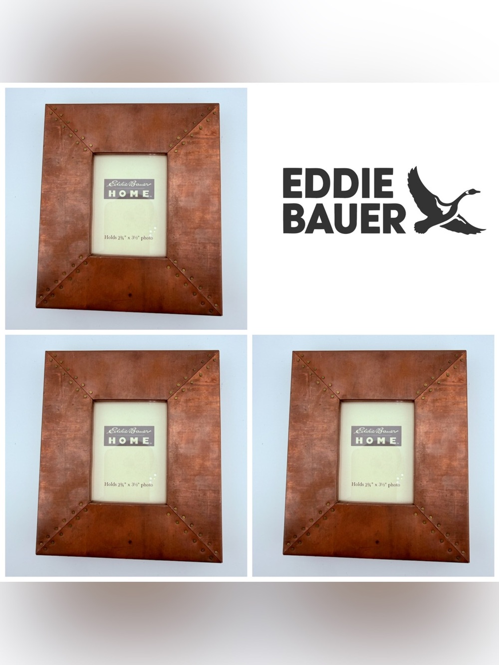 Eddie Bauer 3 copper frames 2 3/4 x 3 1/2 picture frame art rustic modern art